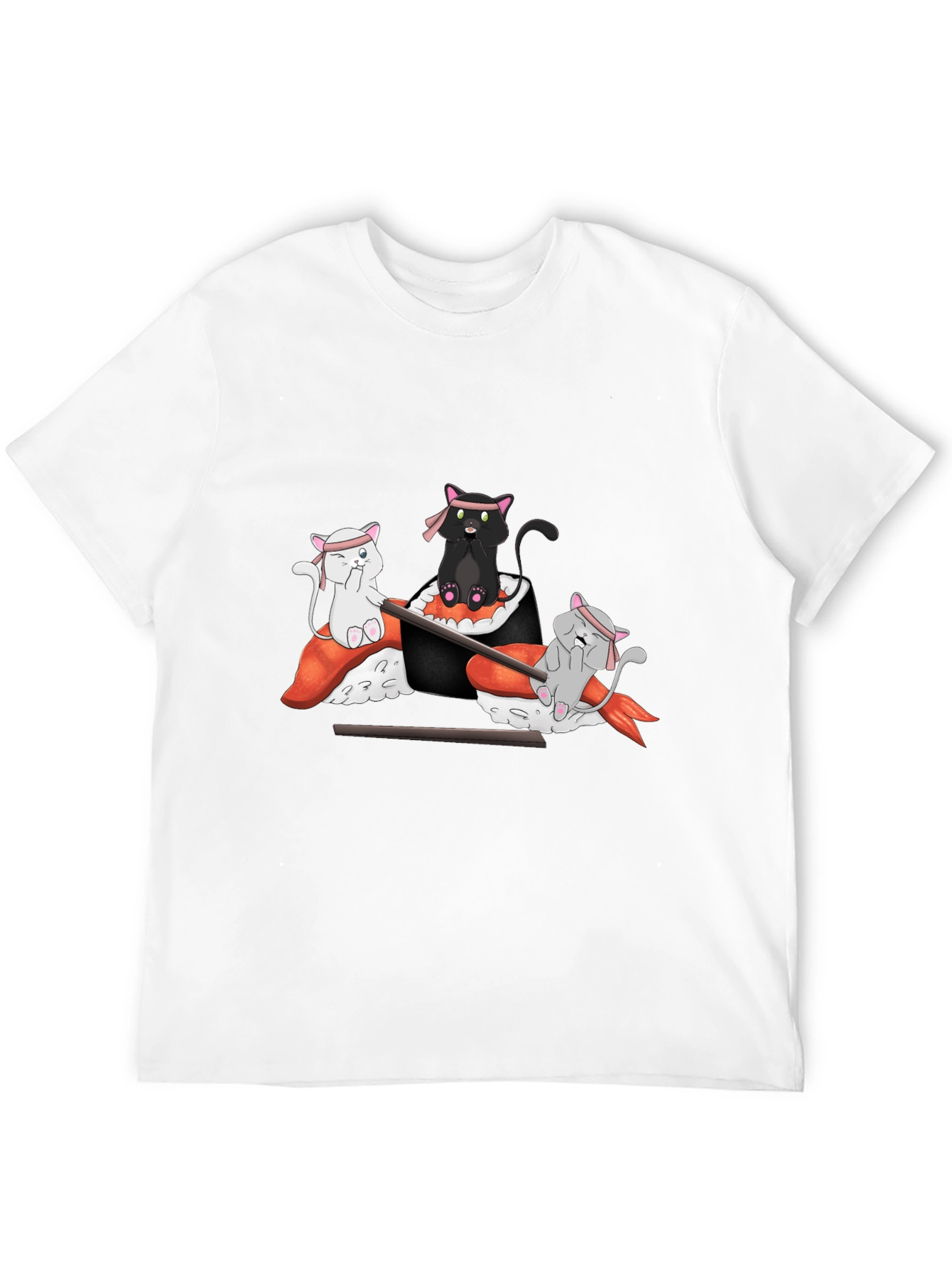 Camiseta Negra Estampada: Gatos Sushi Ninja