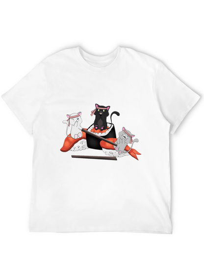 Camiseta Negra Estampada: Gatos Sushi Ninja