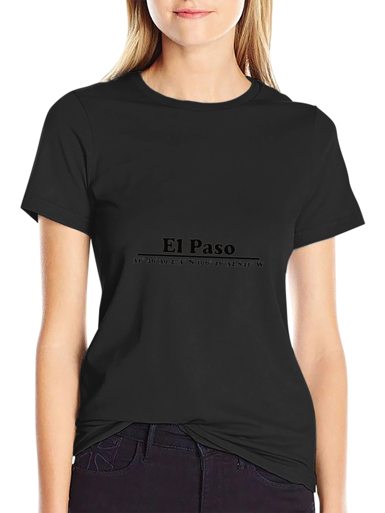 Camiseta Negra El Paso Texas Coordenadas