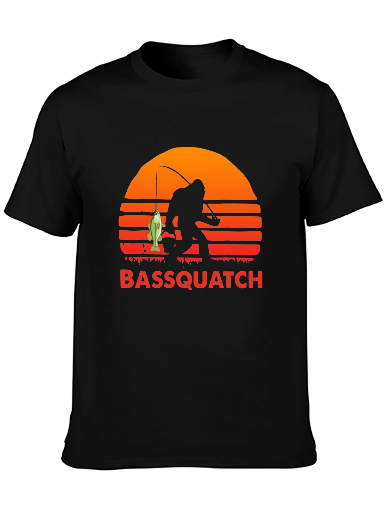 Camiseta Bassquatch: Bigfoot Pescador al Atardecer