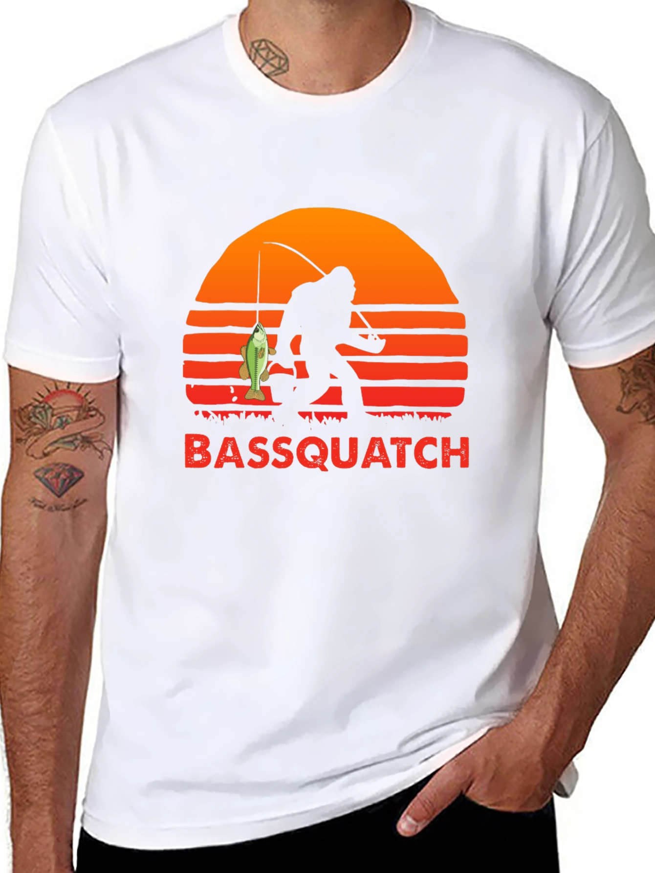 Camiseta Bassquatch: Bigfoot Pescador al Atardecer