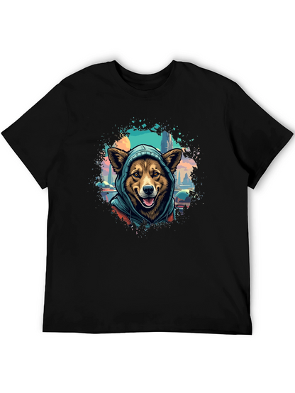 Camiseta Negra con Diseño de Perro con Capucha