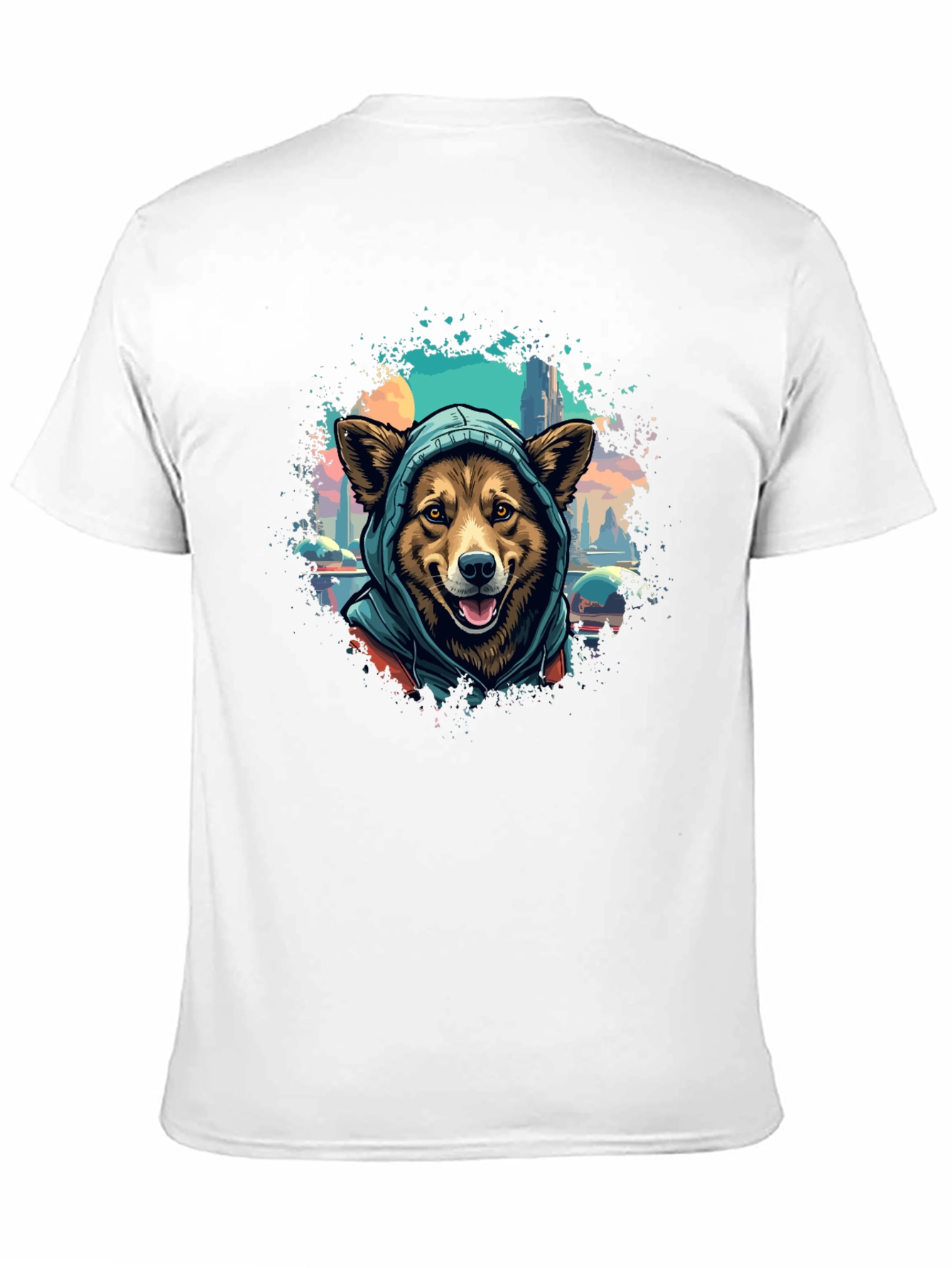 Camiseta Negra con Diseño de Perro con Capucha