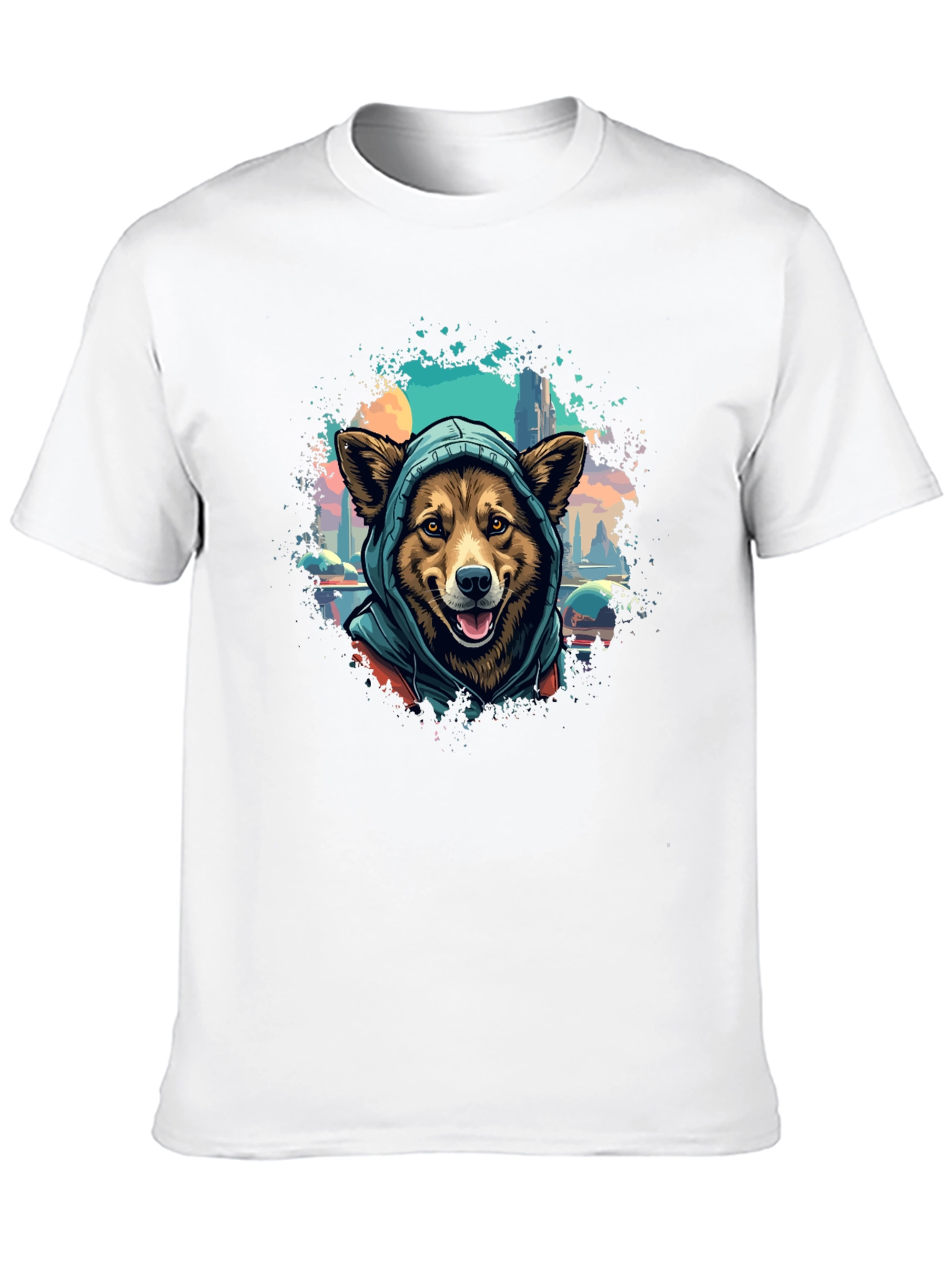 Camiseta Negra con Diseño de Perro con Capucha