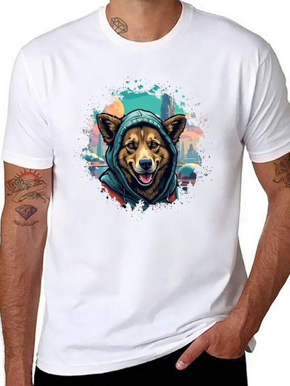 Camiseta Negra con Diseño de Perro con Capucha