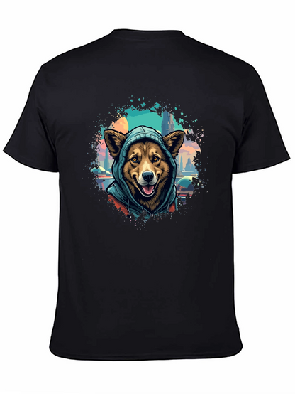 Camiseta Negra con Diseño de Perro con Capucha