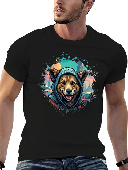 Camiseta Negra con Diseño de Perro con Capucha