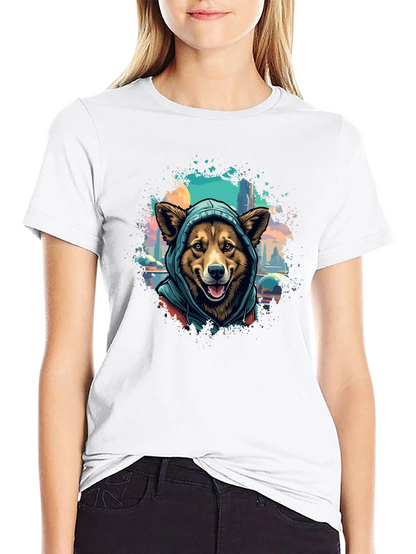 Camiseta Negra con Diseño de Perro con Capucha