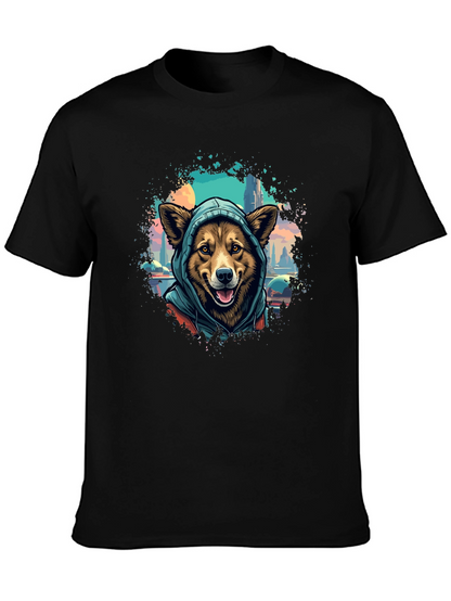 Camiseta Negra con Diseño de Perro con Capucha