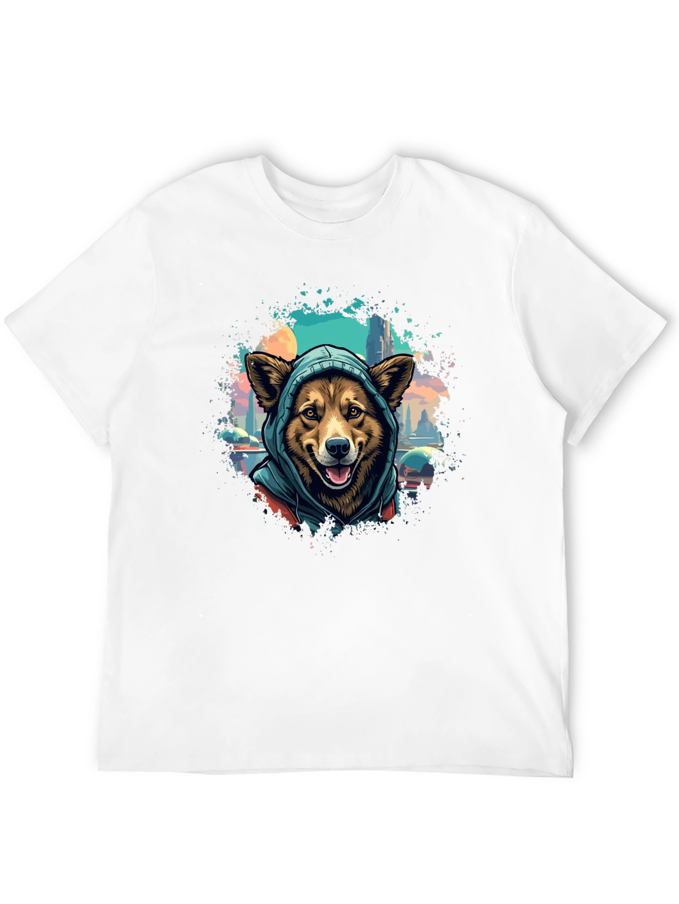 Camiseta Negra con Diseño de Perro con Capucha