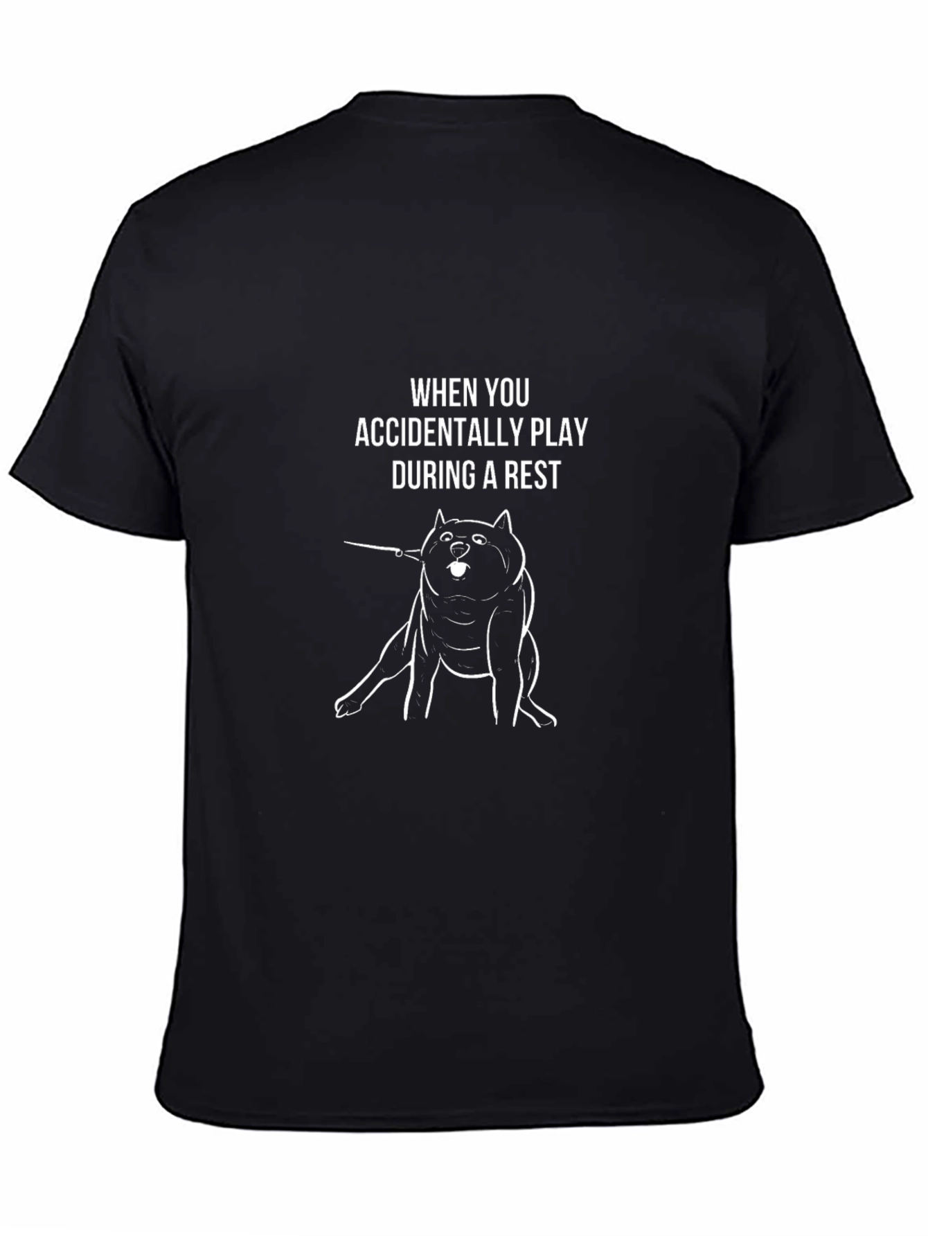 Camiseta Negra Divertida con Diseño de Perro Músico