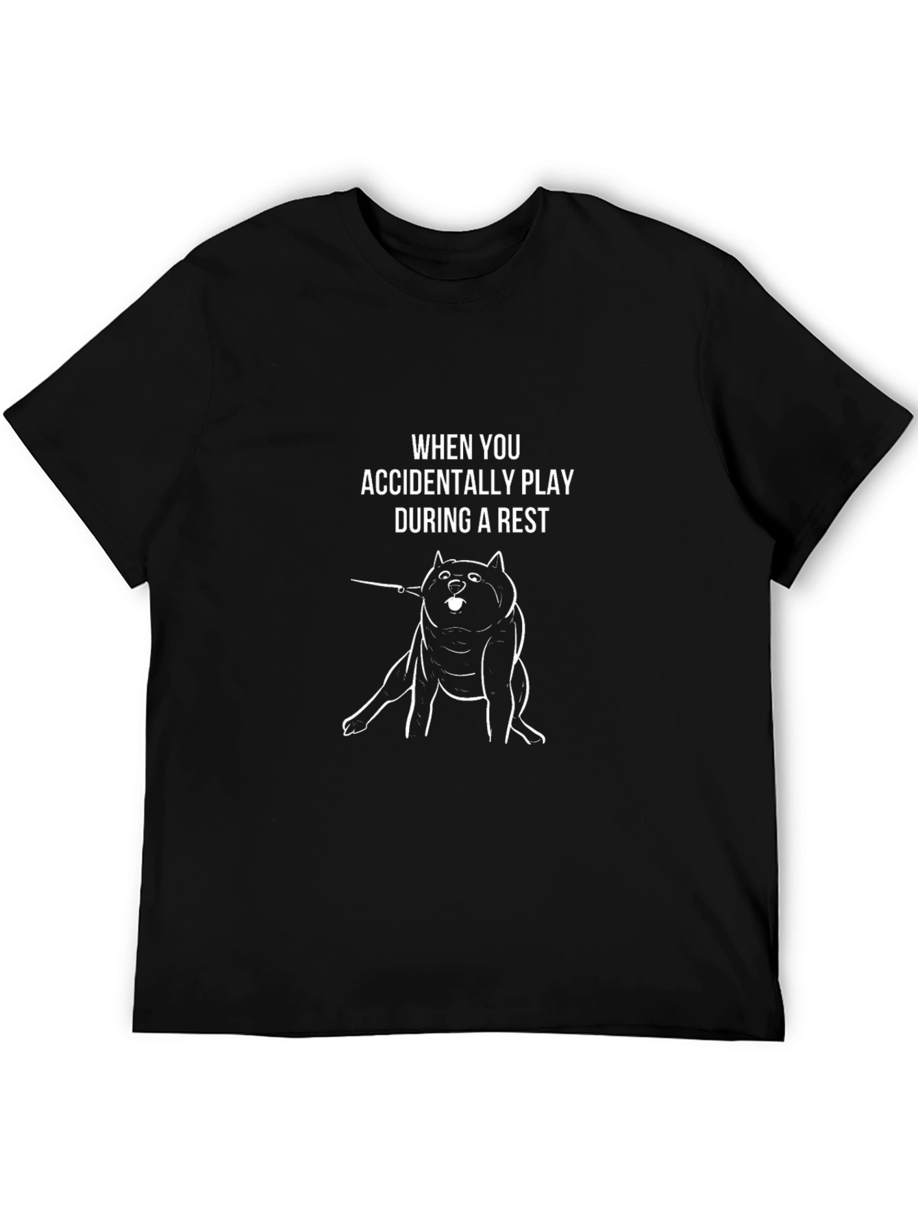 Camiseta Negra Divertida con Diseño de Perro Músico